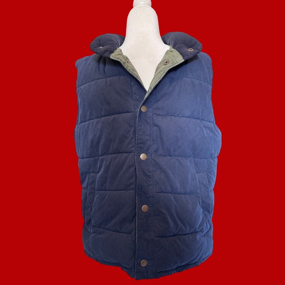 Gap Puffer Vest Mens M Navy Blue Excellent Quilted Fleece Collar Sleeveless